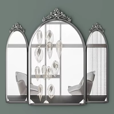 Three Ornate Framed Bathroom Mirrors In Elegant Interior With Decor 3d model