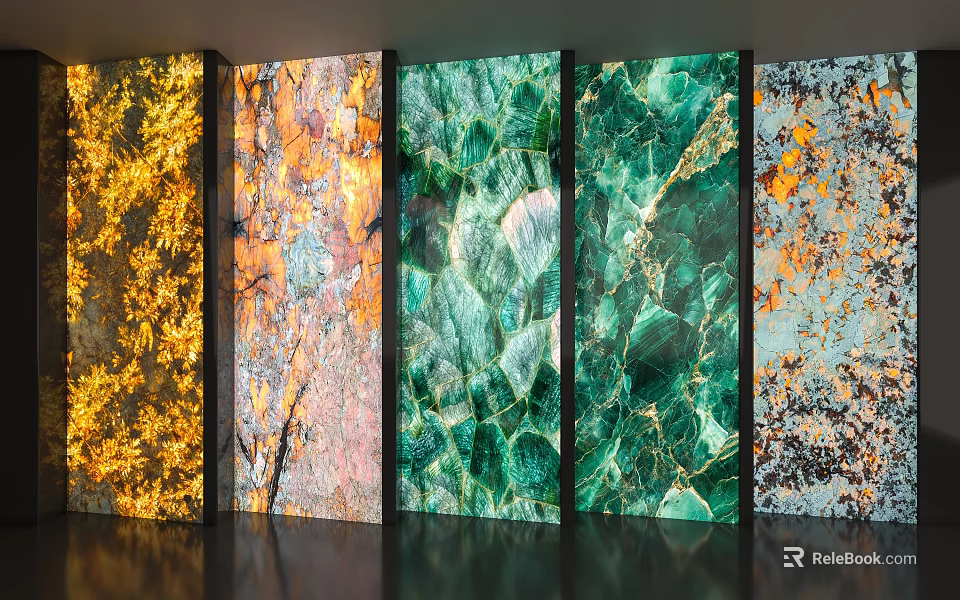 Colorful Textured Background Wall With Marble Like Patterns And Decorative Designs 3d model 
