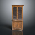Wooden Storage Cabinet With Glass Door Top And Solid Wood Bottom Shelf Design