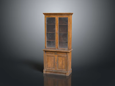 Wooden Storage Cabinet With Glass Door Top And Solid Wood Bottom Shelf Design 3d model