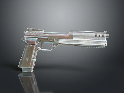 Modern Metallic Pistol Weapon With Futuristic Design And Shiny Structure Details 3d model