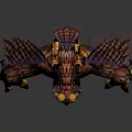 3D Fantasy Owl Creature With Purple Orange Feathers Large Sharp Claws And Big Orange Eyes