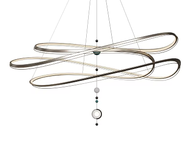 Elegant Modern Hanging Chandelier With Curved Metallic Rings And Spherical Accents 3d model