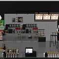 Modern Commercial Equipment For Café Featuring Coffee Machines Cash Register And Display Shelves