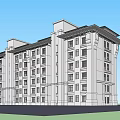 Multi Story Residential Building Architectural Sketch Design With Balconies Entrance Portico And Windows