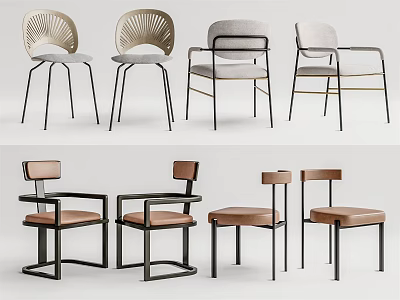 Modern Dining Chairs With Textured Backrests Leather Seats And Black Metal Legs 3d model