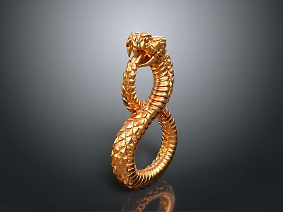 Golden Serpent Dragon Head Sculpture Carving With Scaled Texture And Coiled Design 3d model
