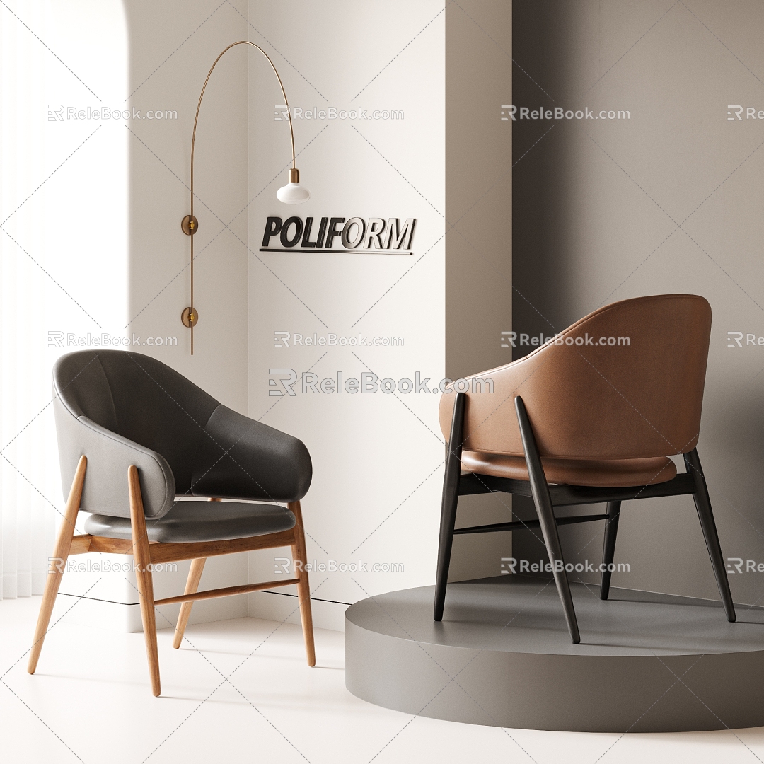 poliform Dining Chair Combination Dining Chair Single Chair Chair Leisure Chair Leather Wood 3d model