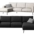 Modern Light Gray and Black Sectional Sofa with Checkered Pillows and Thin Legs 3d model