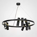 Modern Black Chandelier With Circular Frame And Gold Accent Light Columns 3d model