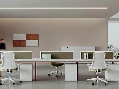 Modern Public Office Space Interior With Workstations Office Chairs Partition Screens And Storage Cabinets 3d model