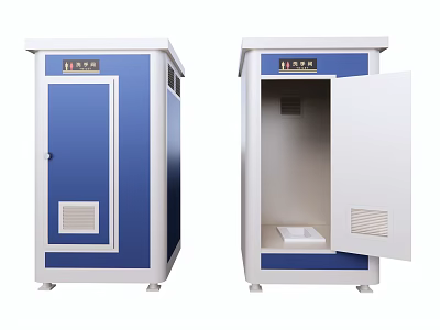 Two Portable Toilet Units With Closed And Open Doors Showing Interior 3d model