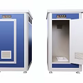 Two Portable Toilet Units With Closed And Open Doors Showing Interior