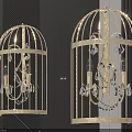 Elegant Golden Cage Shaped Chandeliers Adorned With Crystals Illuminate Modern Room Beautifully
