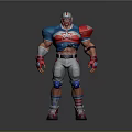 Muscular American Football Player In Blue Red White Star Armor With Helmet