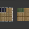 Stacked Wooden Crates With Grid Strapping Colored Panels And Pallet Bases