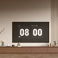 Modern Wooden TV Stand With Flat Screen TV Decorative Vase On Beige Wall Wooden Floor