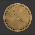 Ancient Round Brass Shield Featuring V Shaped Pattern And Worn Metallic Texture 3d model