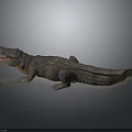 3D Rendered Crocodile Open Mouth Brown Gray Textured Skin Lying On Gray Gradient Background