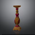 Decorative Orange And Pink Candle Holder With Carved Details And Ornate Base
