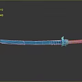 Blue Glowing Sword With Decorative Multicolored Hilt And Reflective Surface