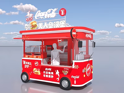 Red Coca Cola Themed Food Truck Selling Mermaid Burger And Drinks 3d model