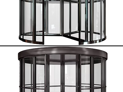 Modern Revolving Door Structure With Glass Panels And Metal Frame Design 3d model