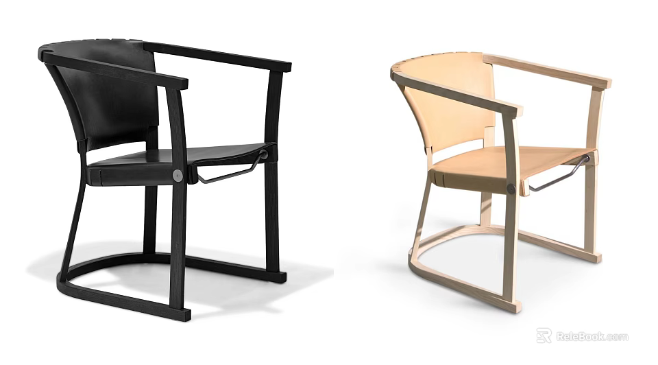 Modern Minimalist Armchairs With Black And Beige Leather Seats And Wooden Frames 3d model 