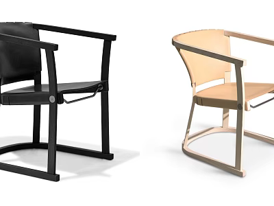 Modern Minimalist Armchairs With Black And Beige Leather Seats And Wooden Frames 3d model