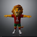 Cartoon Lion With Orange Red Mane Red T shirt Green Shorts White Sneakers Arms Outstretched