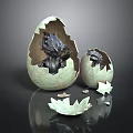 Hatching Baby Creatures Emerging From Broken Green Eggshells With Scattered Fragments