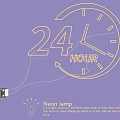 Neon Lighting Combination Featuring 24 Hour Circular Clock With Neon Light Effect And Power Plug 3d model