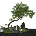 New Chinese style courtyard sketch modeling tree landscape tree stone micro terrain 3d model