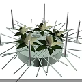 Elegant Decorative Ornament Set With White Candles White Flowers Green Leaves And Circular Base