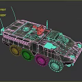 Green Military Armored Vehicle with Six Wheels Camouflage and Weapon System