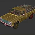 Vintage Yellow Pickup Truck With Wooden Crates In Cargo Bed