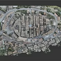Detailed 3D Model of Traditional Town Aerial View With Buildings Streets And Greenery