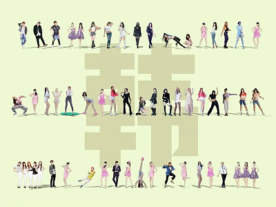 Group of people with various poses and different outfits performing street dance outdoors 3d model