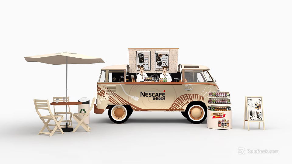 Nescafe Coffee Food Truck With Outdoor Seating And Beverage Display Setup 3d model 