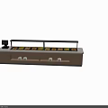 Modern Buffet Counter With Wooden Cabinet Glass Cover Food Items White Bowls Black