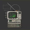 Vintage Retro Computer System With Green Screen Display Stacked Control Panels And Antenna