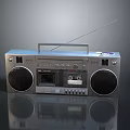Vintage Silver Boombox With Cassette Player Speakers Antenna And Metal Design