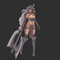Fantasy Warrior Woman in Intricate Armor with Large Weapon and Ornate Headpiece Design