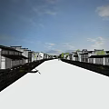 Ancient Architecture Along River With White Walls Black Roofs Reflections Under Blue Sky