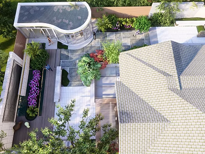 Rockery Stones In Modern Garden Landscape With Lush Plants And Pathways 3d model