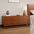 Solid Wood Bedroom Nightstand With Two Drawers Black Vase Table Lamp And Books