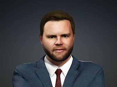 Man In Blue Suit White Shirt And Red Tie With Crossed Arms Against Dark Background 3d model