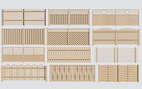 Modern Guardrail Fence Railing Fence Wooden Fence 3d model