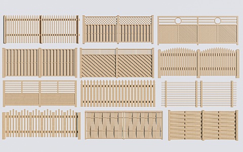 Modern Guardrail Fence Railing Fence Wooden Fence 3d model