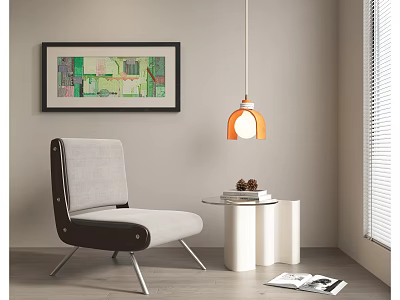 Modern Fabric Armchair In Living Room With Pendant Light Side Table And Painting 3d model